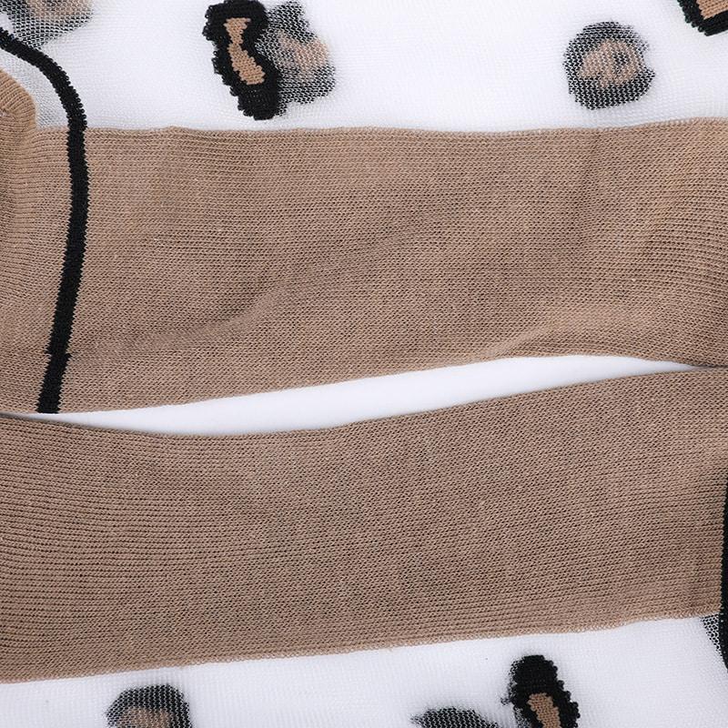 Tất nữ nylon lụa trong suốt thời trang đế cotton họa tiết da báo hoa trong suốt lụa nữ Tất lụa nữ pha lê WSD1939