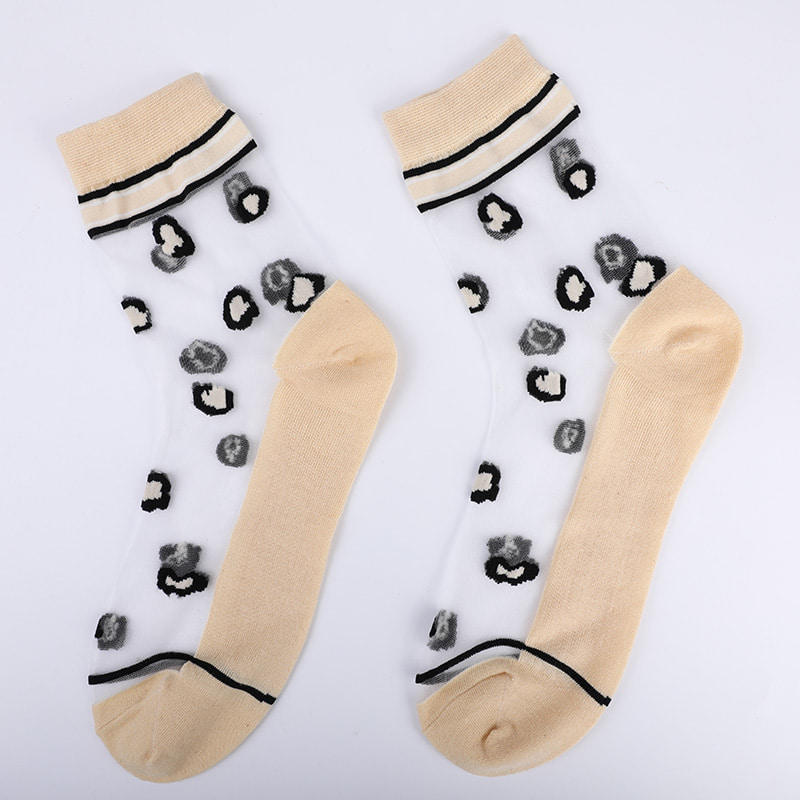 Tất nữ nylon lụa trong suốt thời trang đế cotton họa tiết da báo hoa trong suốt lụa nữ Tất lụa nữ pha lê WSD1939