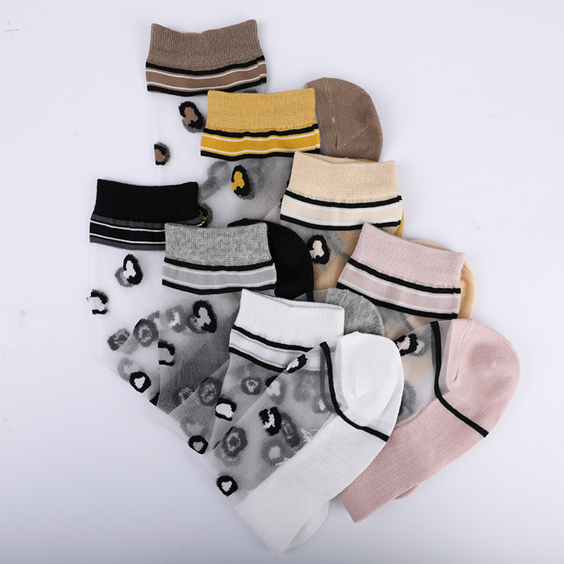 Tất nữ nylon lụa trong suốt thời trang đế cotton họa tiết da báo hoa trong suốt lụa nữ Tất lụa nữ pha lê WSD1939