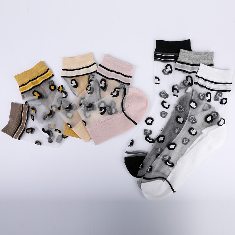 Tất nữ nylon lụa trong suốt thời trang đế cotton họa tiết da báo hoa trong suốt lụa nữ Tất lụa nữ pha lê WSD1939