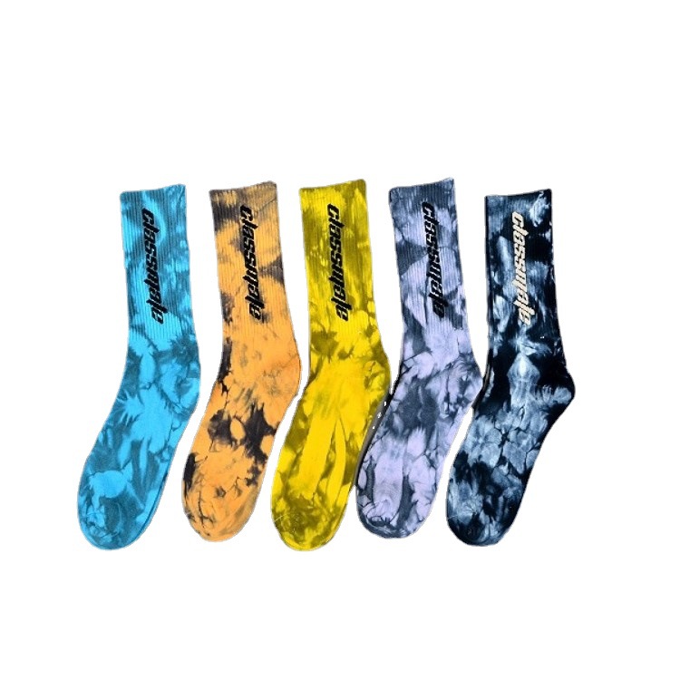 Thời trang Tie Dye Cá nhân hóa Sox Jacquard Oem Crew Street Sport Men Print Designer Logo Vớ tùy chỉnh